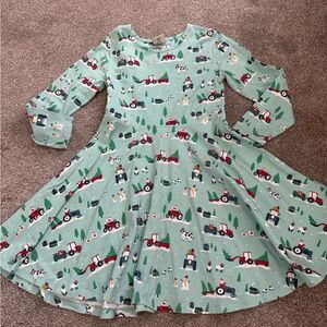 Frugi Holiday Theme Farm Print Long Sleeve Dress Sz 6-7
